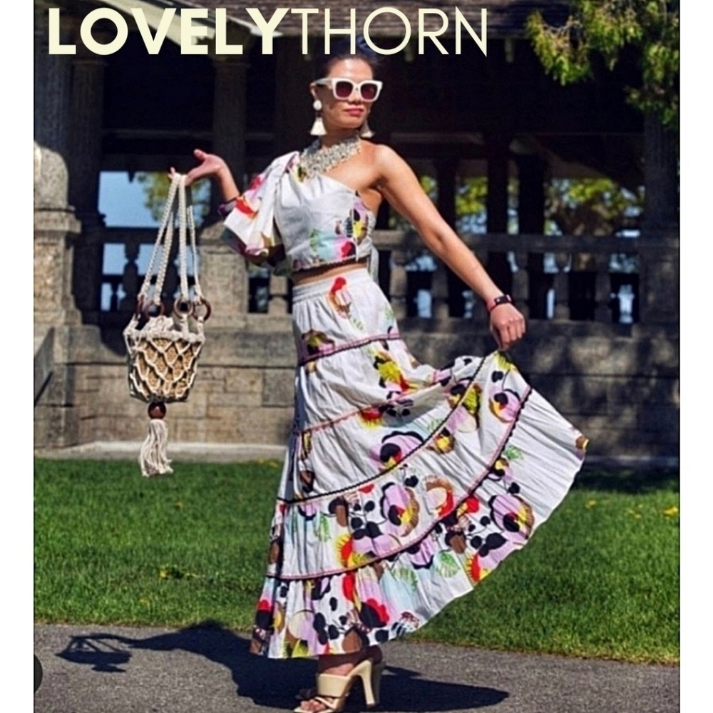 ZARA // ltd ed blogger favorite parisian-chic long a-line printed ric rac skirt - Picture 3 of 16